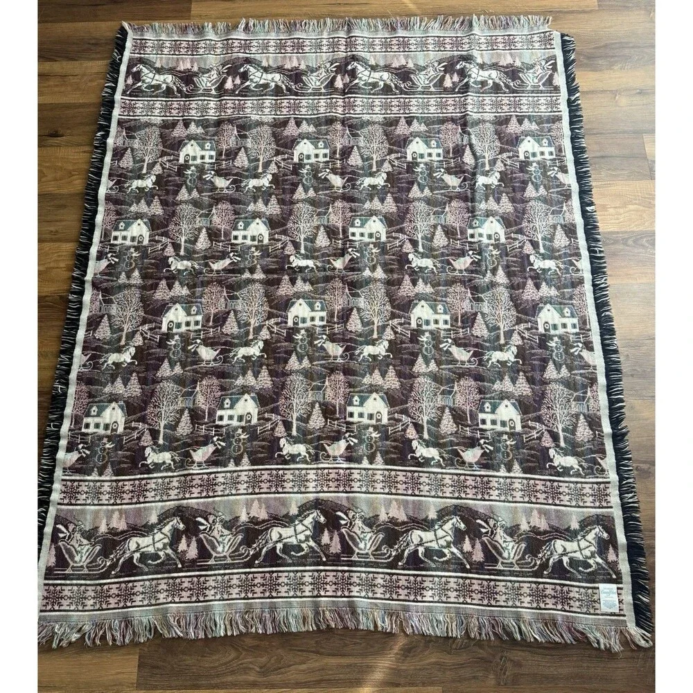 Winter Village Horse tapestry throw Coming Home 100% cotton 67